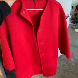 Prada Red Wool Coat Peacoat Small Rip